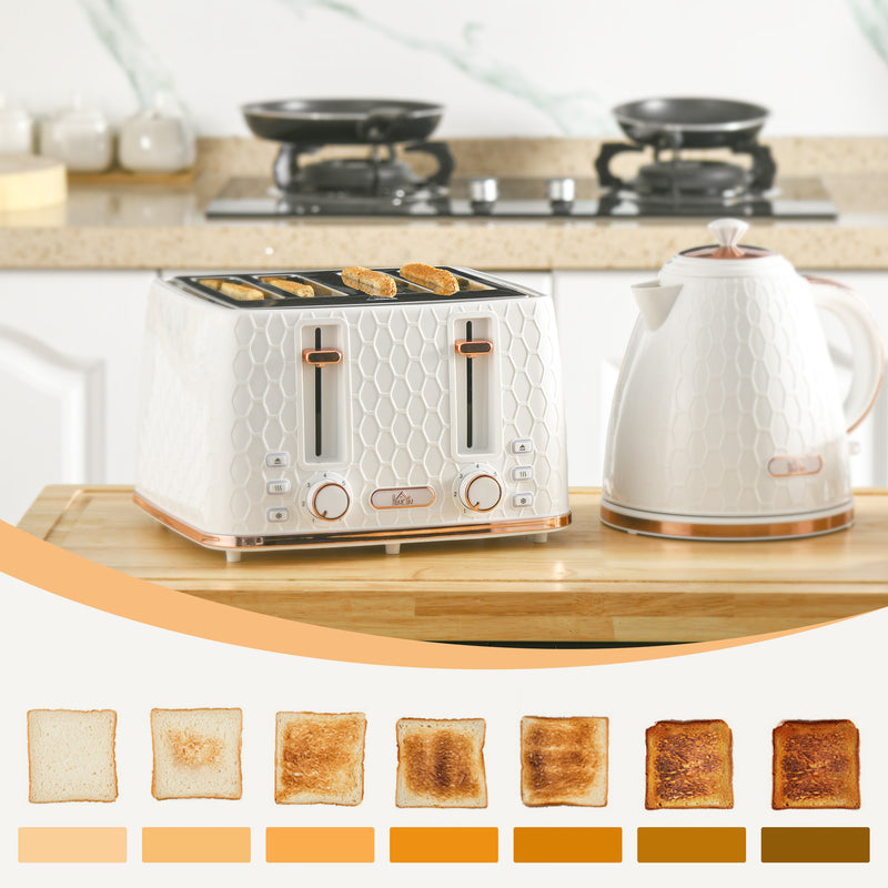 Fast Boil 17L Electric Kettle and 4 Slice Toaster Set With Adjustable Browning Control White