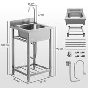 Silver Outdoor Utility Sink with Hot Cold Water Pipes and Shelf for Garage or Laundry by Outsunny