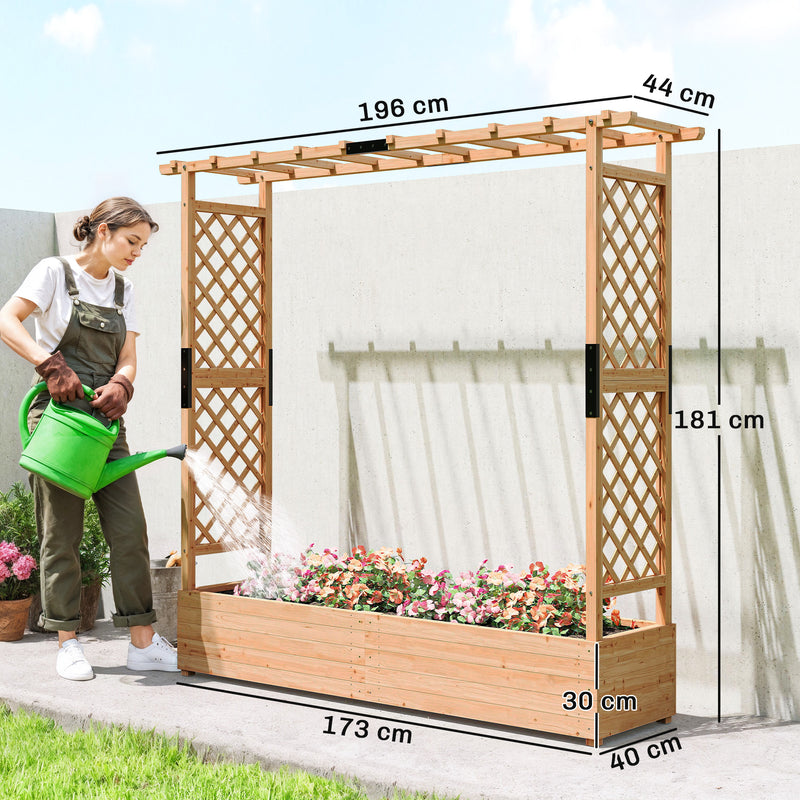 Large Wooden Garden Planter With Trellis Ideal for Climbing Plants Fir Wood Brown Outsunny
