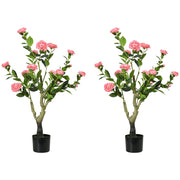 Set of 2 Artificial Camellia Plants in Pots For Indoor or Outdoor Display 95cm Pink AOSOM