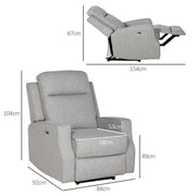 Electric Reclining Armchair with USB Charging Port and Footrest for Relaxing Grey