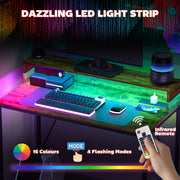 100cm Gaming Desk with LED Lights and Power Outlets Rustic Brown by HOMCOM