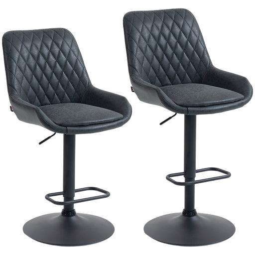 Set of 2 Retro Style Bar Stools with Faux Leather Seats Ideal for Kitchen Counters Black AOSOM