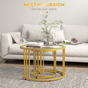 Set of 2 Nesting Round Coffee Tables with Tempered Glass Tops for Living Room, Gold Tone
