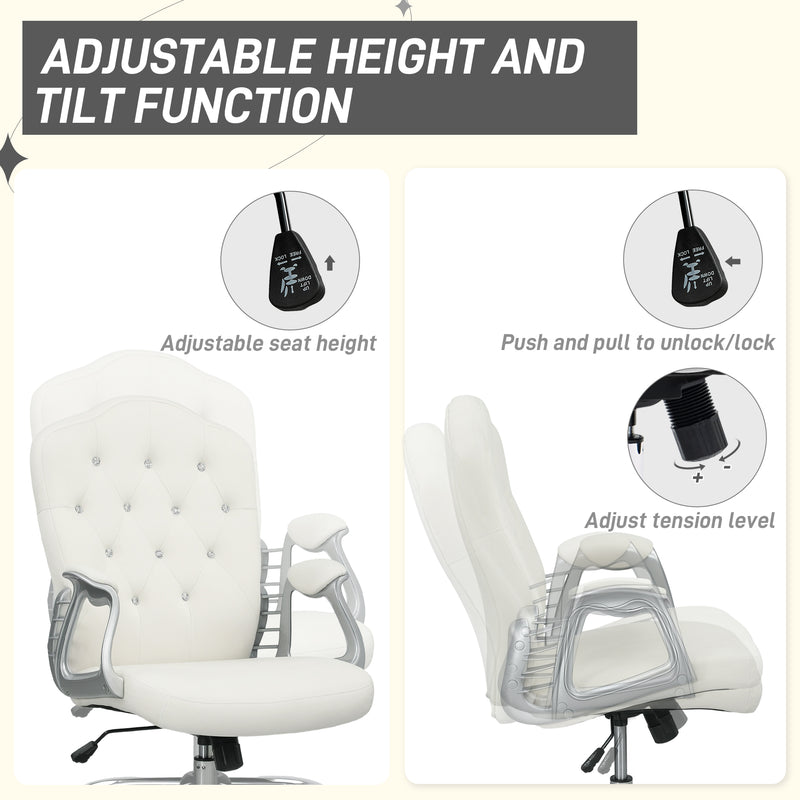 Velvet Feel Office Chair With Diamante Studded Backrest Ideal For Home Workspace, Cream