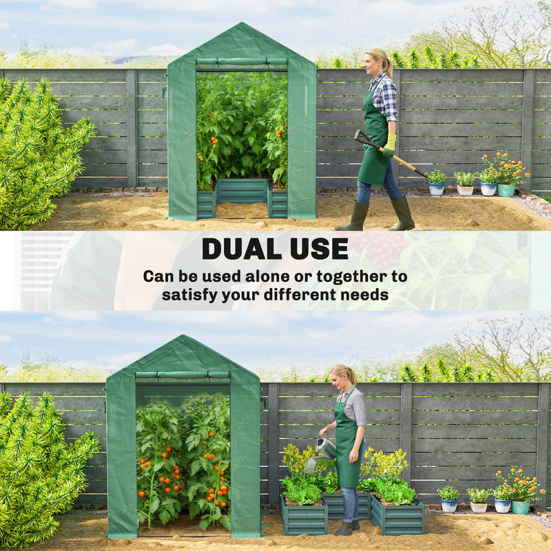 Mini Walk In Greenhouse With Raised Bed And Roll Up Windows For Garden Growing Green Outsunny