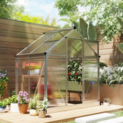 Walk In Polycarbonate Greenhouse With Aluminium Frame And Sliding Door 6x4ft Silver AOSOM