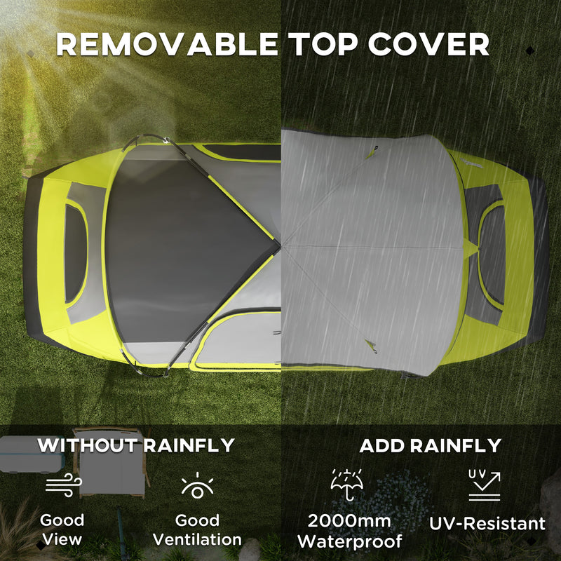 6 Person Waterproof 2 Room Family Camping Tent with Storage Pockets and Mesh Windows Yellow