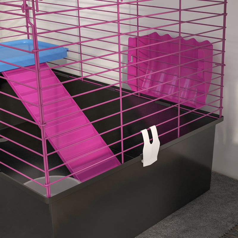 Small Animal Cage With Platform and Ramp For Rabbits Guinea Pigs Chinchillas, Grey