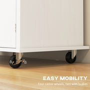 White Rolling Kitchen Island Trolley with Rubber Wood Top and Storage Drawers by HOMCOM