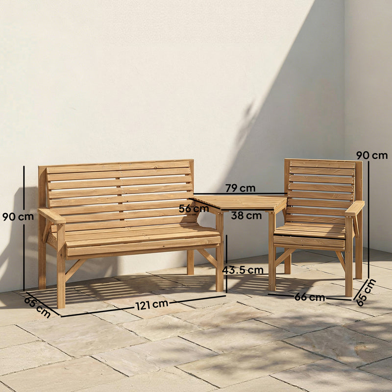 Wooden Garden Furniture Set with Bench Chair and Table for Flexible Outdoor Seating Outsunny