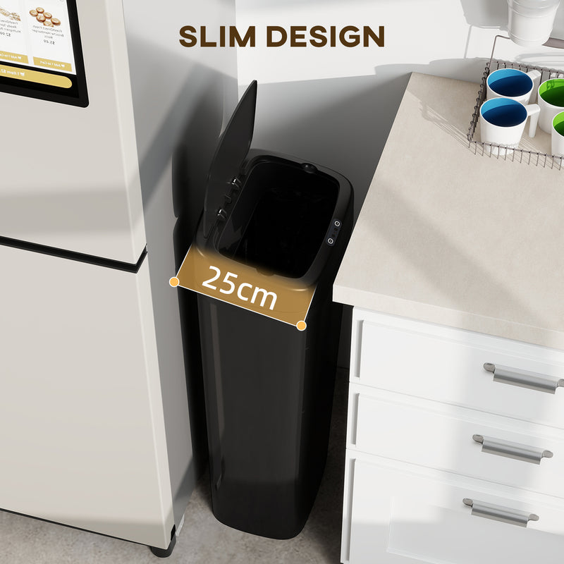 50L Motion Sensor Kitchen Bin With Soft Close Lid For Rubbish Disposal Black AOSOM