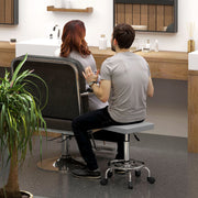 Grey Adjustable PU Leather Rolling Stool with Swivel and Wheels by HOMCOM