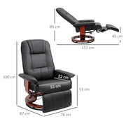 Manual Recliner Armchair With Faux Leather And Wooden Base For Lounge Or Bedroom Black