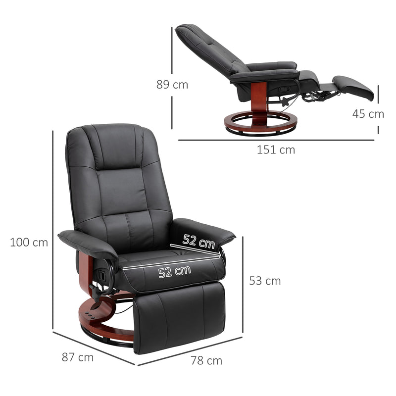 Manual Recliner Armchair With Faux Leather And Wooden Base For Lounge Or Bedroom Black