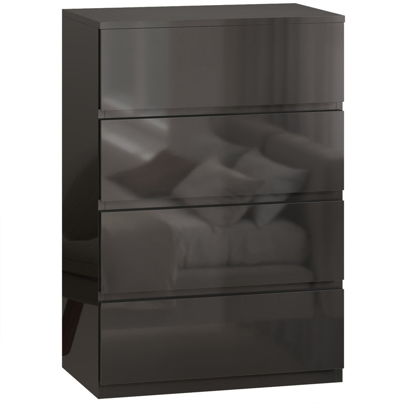 Chest of Drawers with 4 Spacious Handleless Storage Drawers for Bedroom Organisation High Gloss Black AOSOM