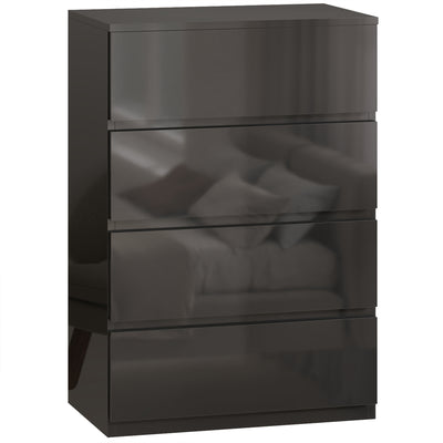 Chest of Drawers with 4 Spacious Handleless Storage Drawers for Bedroom Organisation High Gloss Black AOSOM