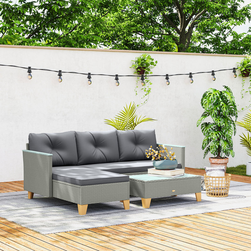 Charcoal Grey Rattan Garden Lounge Set with Cushions and Coffee Table