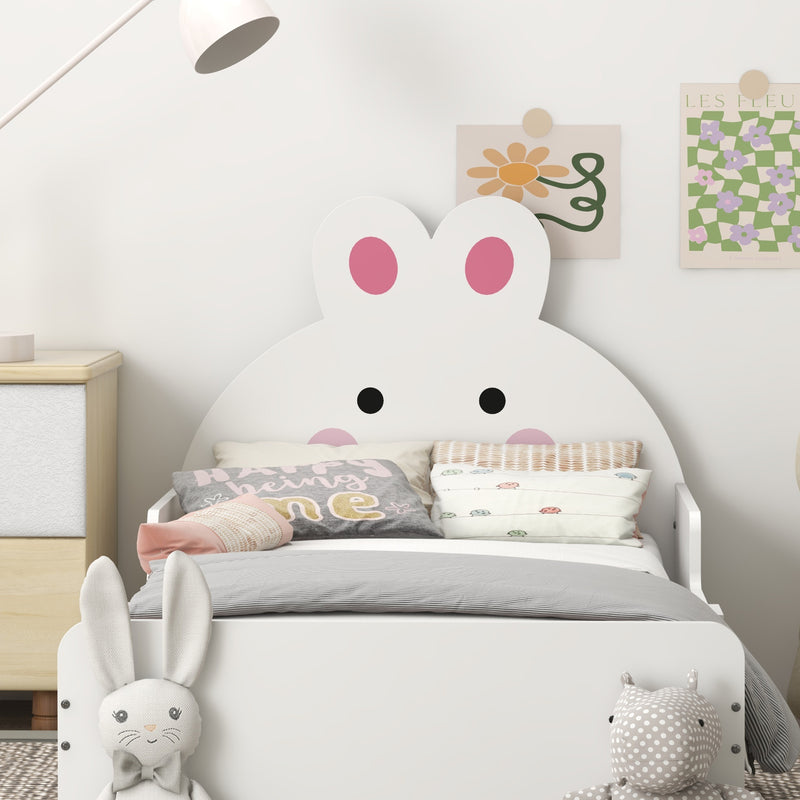 Toddler Bed with Rabbit Design Ideal for Kids Bedroom Play and Sleep Space, White
