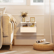 Floating Bedside Cabinets Set of 2 with Drawer and Shelf Space Saving Storage White AOSOM