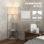 Grey Corner Floor Lamp with Shelves Tall Standing Light for Living Room Pull Chain Switch by HOMCOM