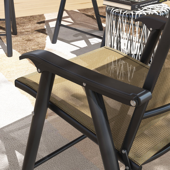 Set of 4 Foldable Metal Garden Chairs Light Brown Outdoor Dining Seats by Outsunny