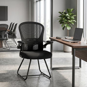 Desk Chair with Flip Up Arms for Easy Under Desk Storage Black Homcom