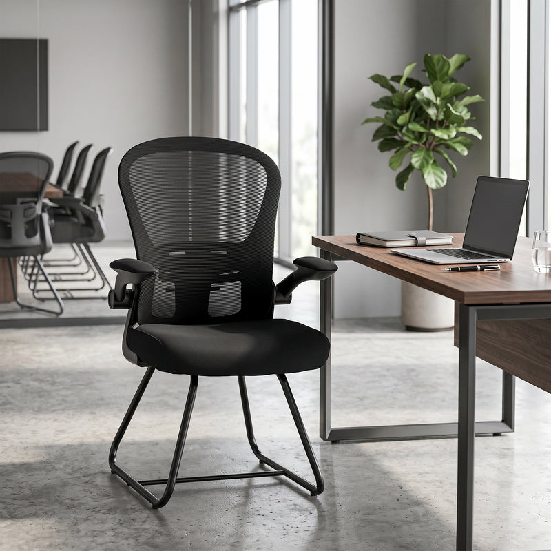 Desk Chair with Flip Up Arms for Easy Under Desk Storage Black Homcom