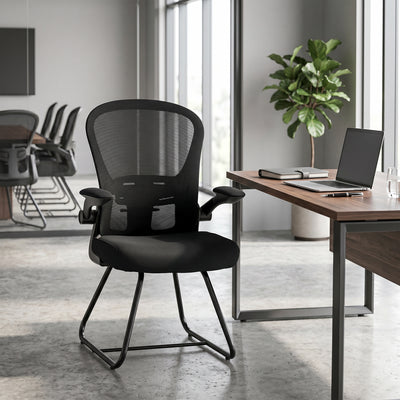 Desk Chair with Flip Up Arms for Easy Under Desk Storage Black Homcom