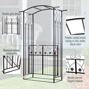 Metal Garden Arch with Gate for Climbing Plants and Roses Outdoor Arbour, Black