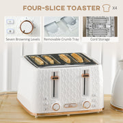 Fast Boil 17L Electric Kettle and 4 Slice Toaster Set With Adjustable Browning Control White