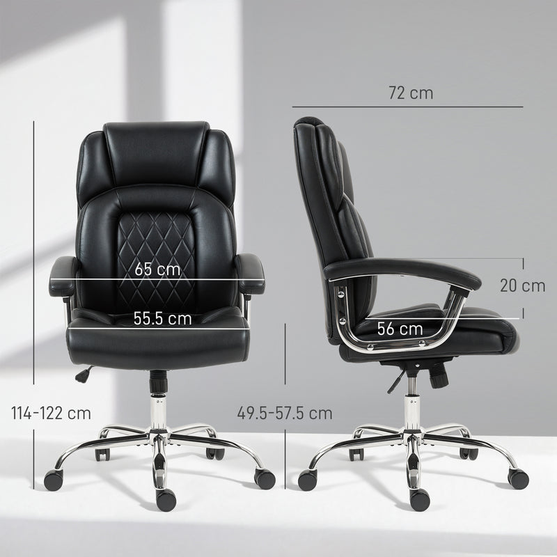 Ergonomic Big and Tall Office Chair With Spring Cushion Supports 180kg PU Leather Black AOSOM