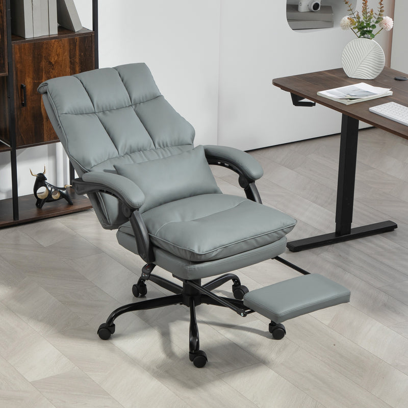 Grey Faux Leather Reclining Executive Swivel Office Chair With Footrest by HOMCOM