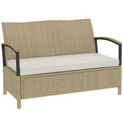 Garden Storage Bench with Hidden 125L Compartment and Padded Seat for Two Khaki Black Outsunny