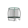Studio shot of the 8ft green and black Songmics garden trampoline with safety enclosure net and ladder