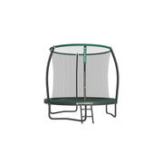 Studio shot of the 8ft green and black Songmics garden trampoline with safety enclosure net and ladder
