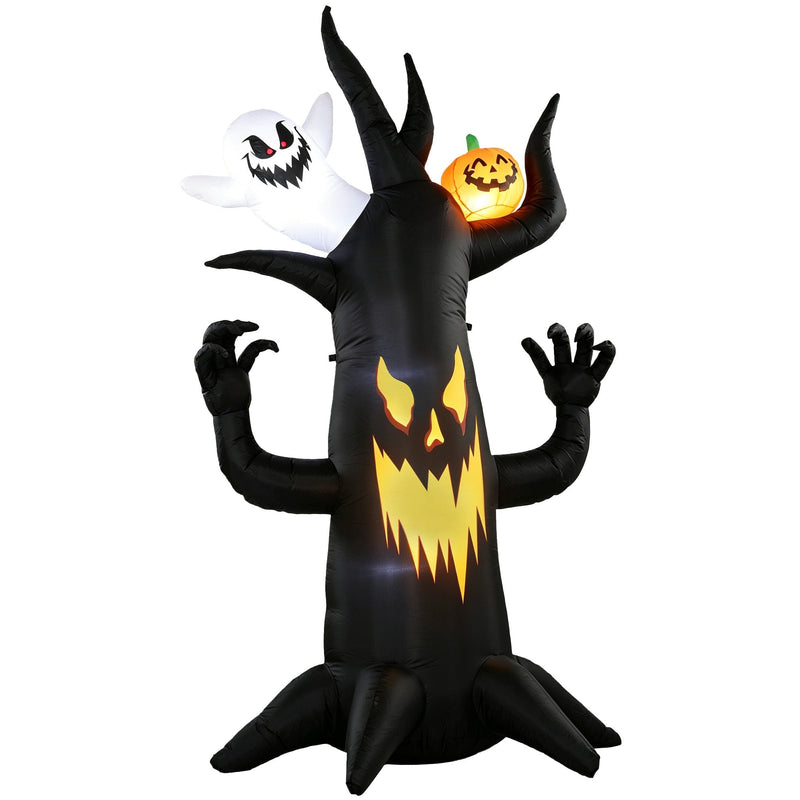 Outsunny 8 ft inflatable spooky tree with glowing face, ghost and pumpkin, studio shot