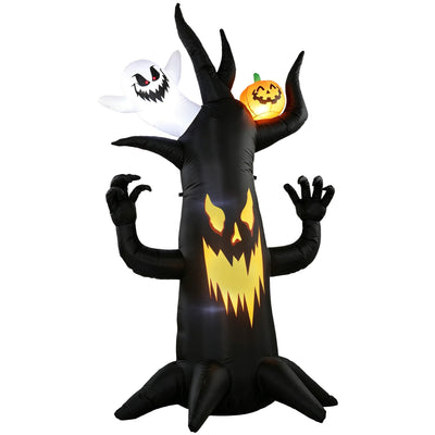 Outsunny 8 ft inflatable spooky tree with glowing face, ghost and pumpkin, studio shot