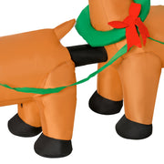 Close-up of a reindeer leg and green wreath collar on the inflatable