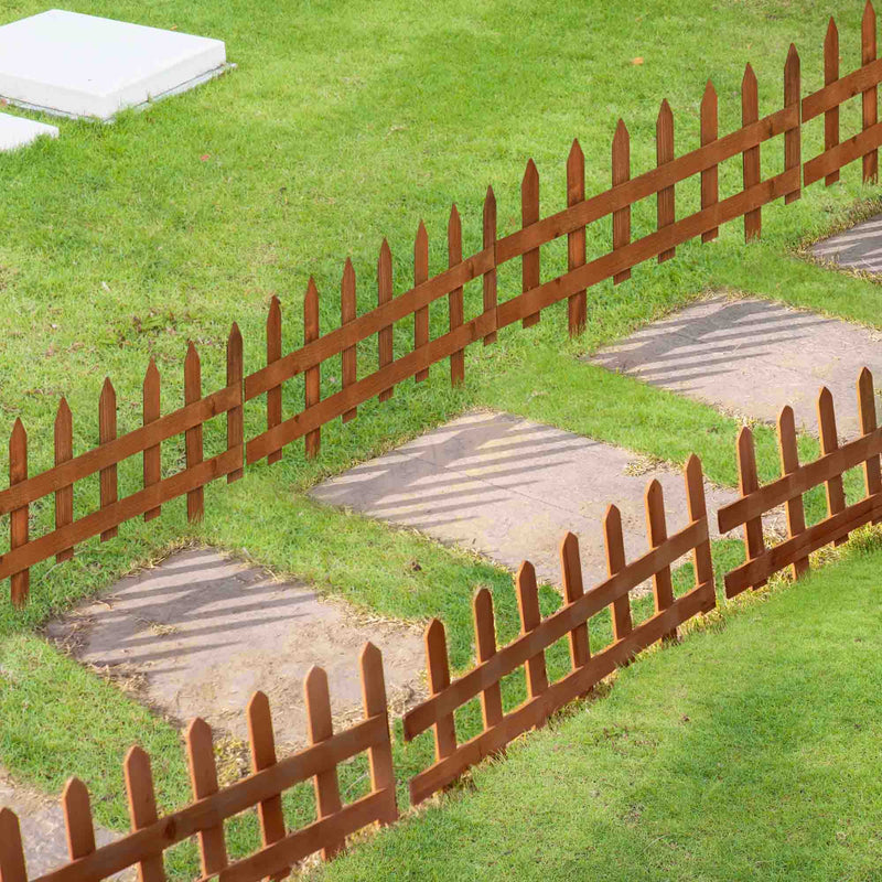 Pack of 24 Wooden Garden Border Fences for Lawn Edging and Flowerbeds, Brown