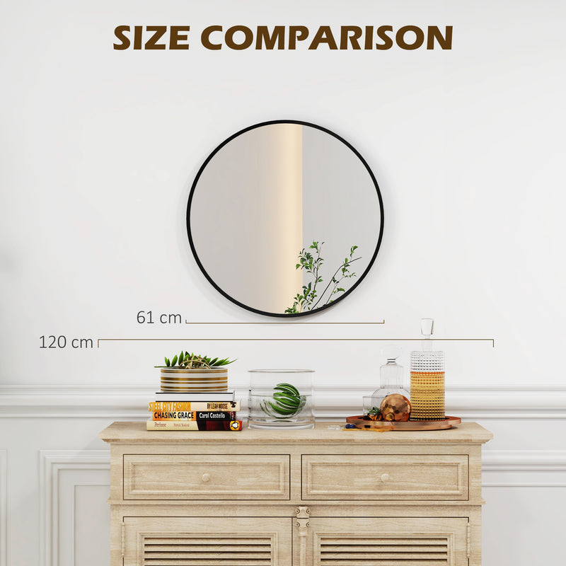 Modern Round Wall Mirror 61cm for Bedroom Living Room or Bathroom Home Decor Black