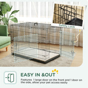 Foldable Dog Crate with 2 Doors Tray and Soft Cushion for Large Dogs 105cm Black by PawHut