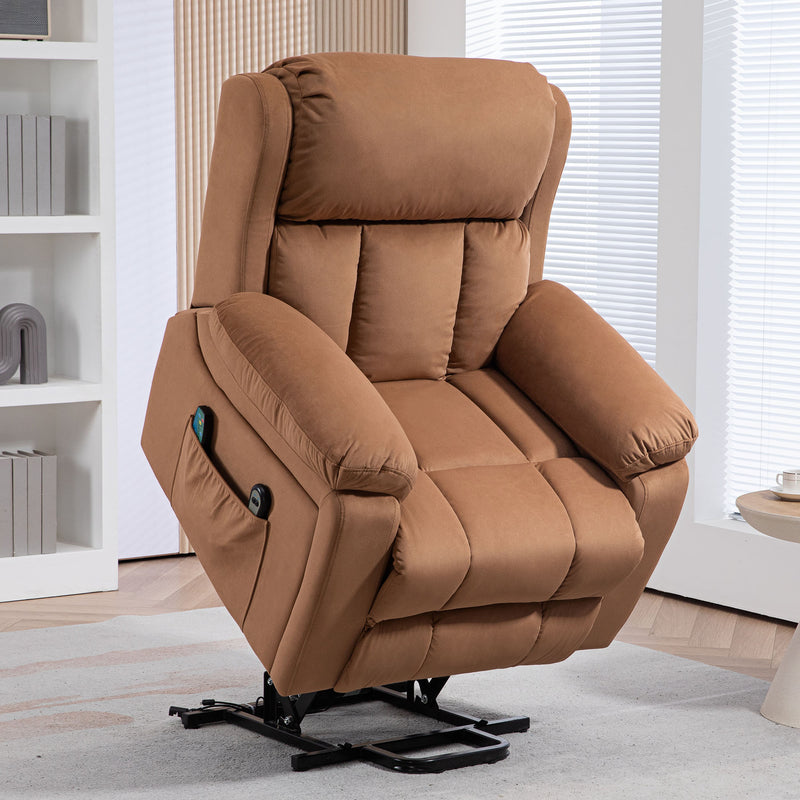 Electric Reclining Lift Chair with Remote and 8 Point Massage Ideal for Elderly Comfort Brown