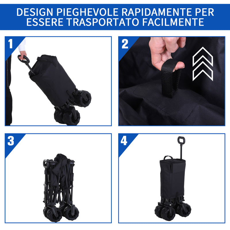 Black Folding Cart Trolley Wagon with Handle and Wheels for Camping or Beach Use