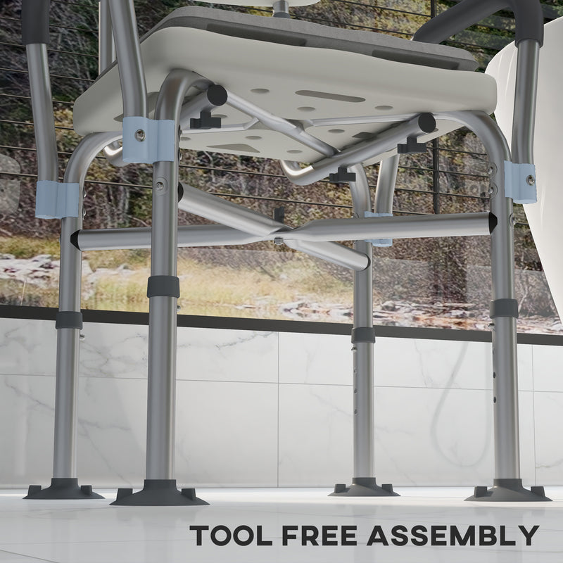 Height Adjustable Shower Chair with Padded Seat and Armrests for Elderly and Disabled, White