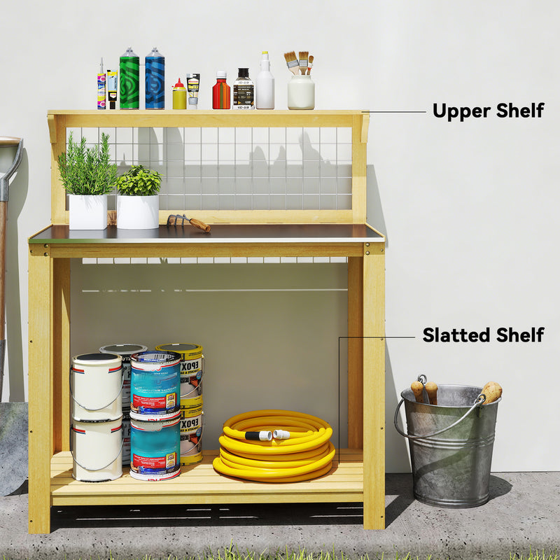 Outdoor Potting Bench with Aluminium Worktop and Shelves for Organised Gardening