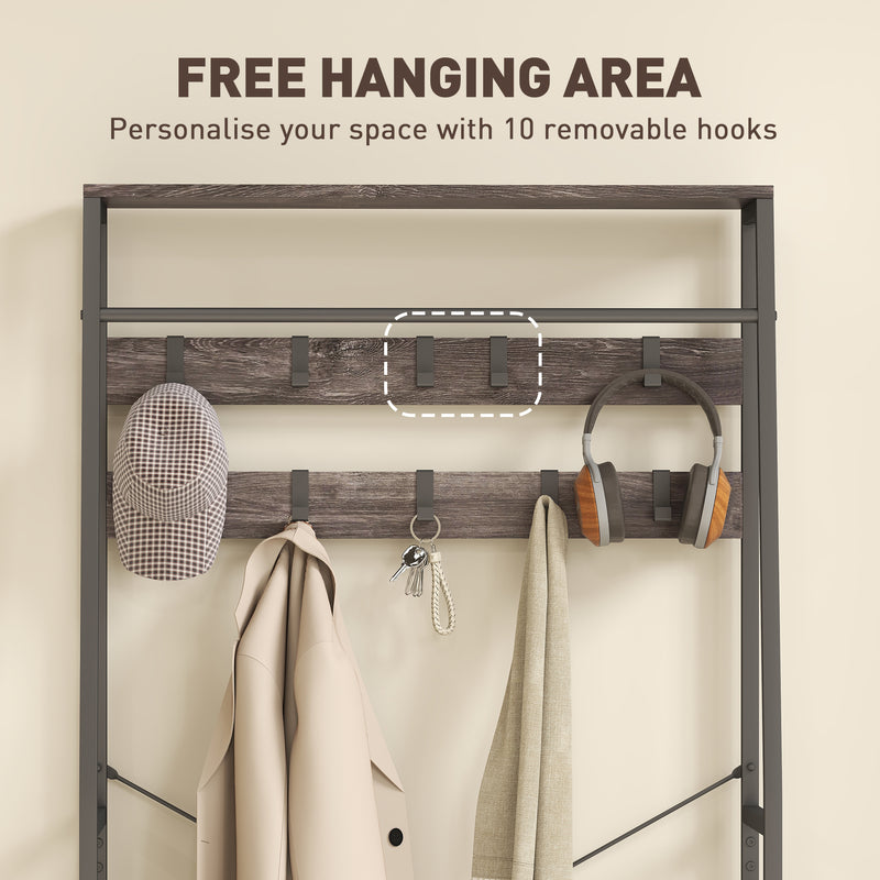 Coat Rack Hall Tree With Shoe Storage Bench and Drawers for Hallway or Entryway Grey