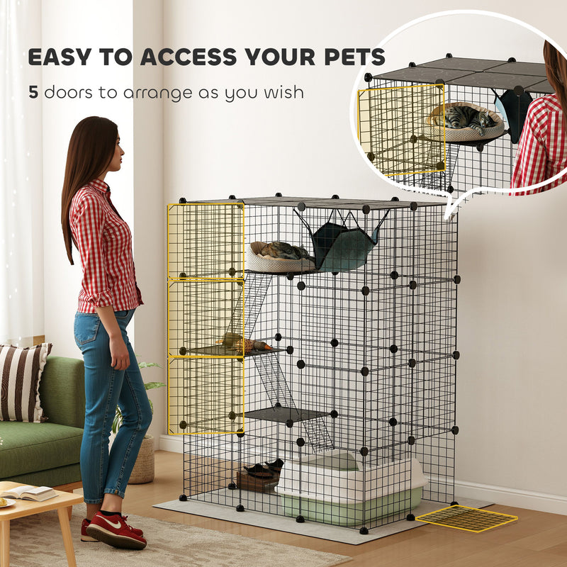 Large 4 Tier DIY Cat Cage with Hammock Ramps and 5 Doors for Indoor Use by PawHut