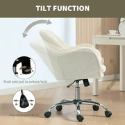 Beige Velvet Office Swivel Chair With Padded Seat And Adjustable Height For Home Desk