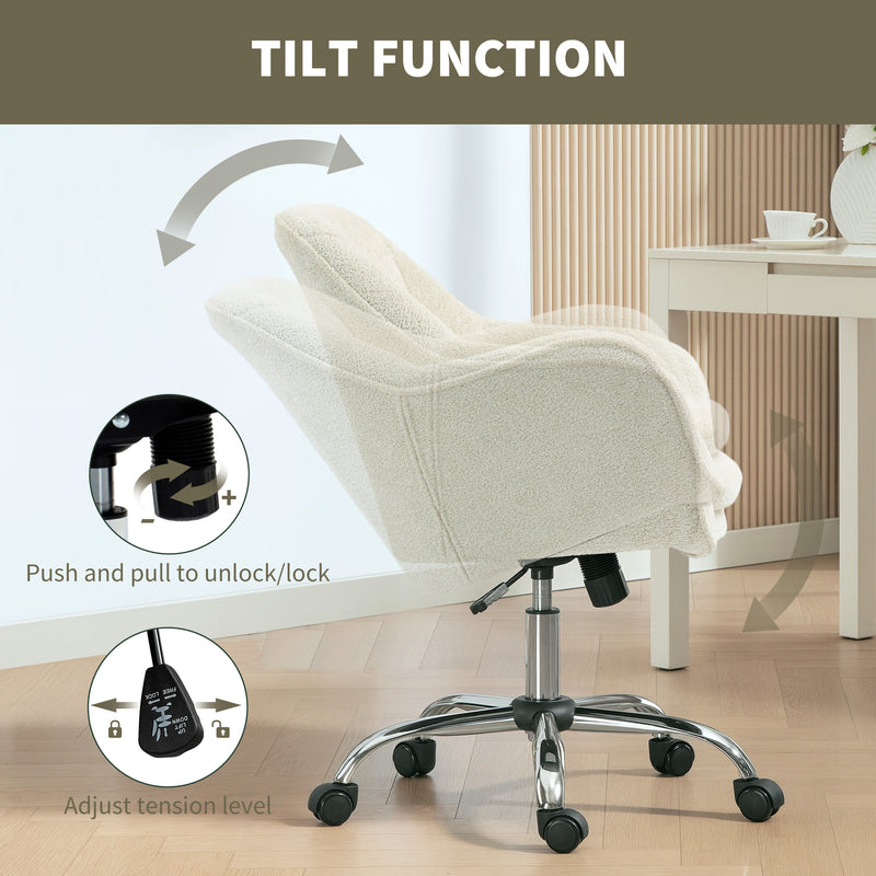 Beige Velvet Office Swivel Chair With Padded Seat And Adjustable Height For Home Desk